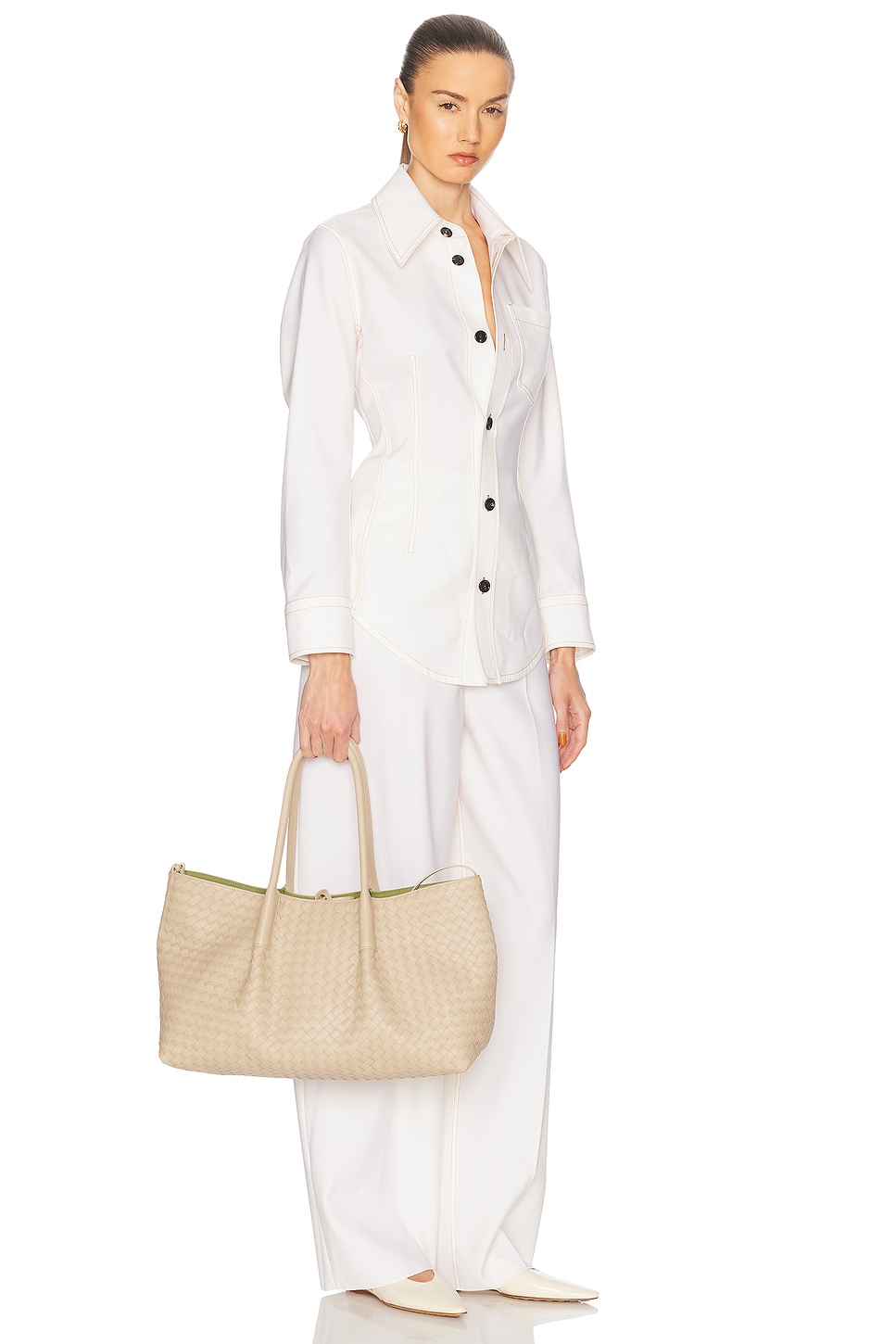 Bottega Veneta Small Pinacoteca Tote Bag In Ecru  Matcha  & Muse Brass