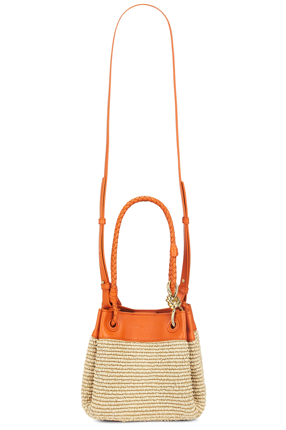 Bottega Veneta Small Parachute Raffia Bag In Natural Burned Orange & Muse Brass