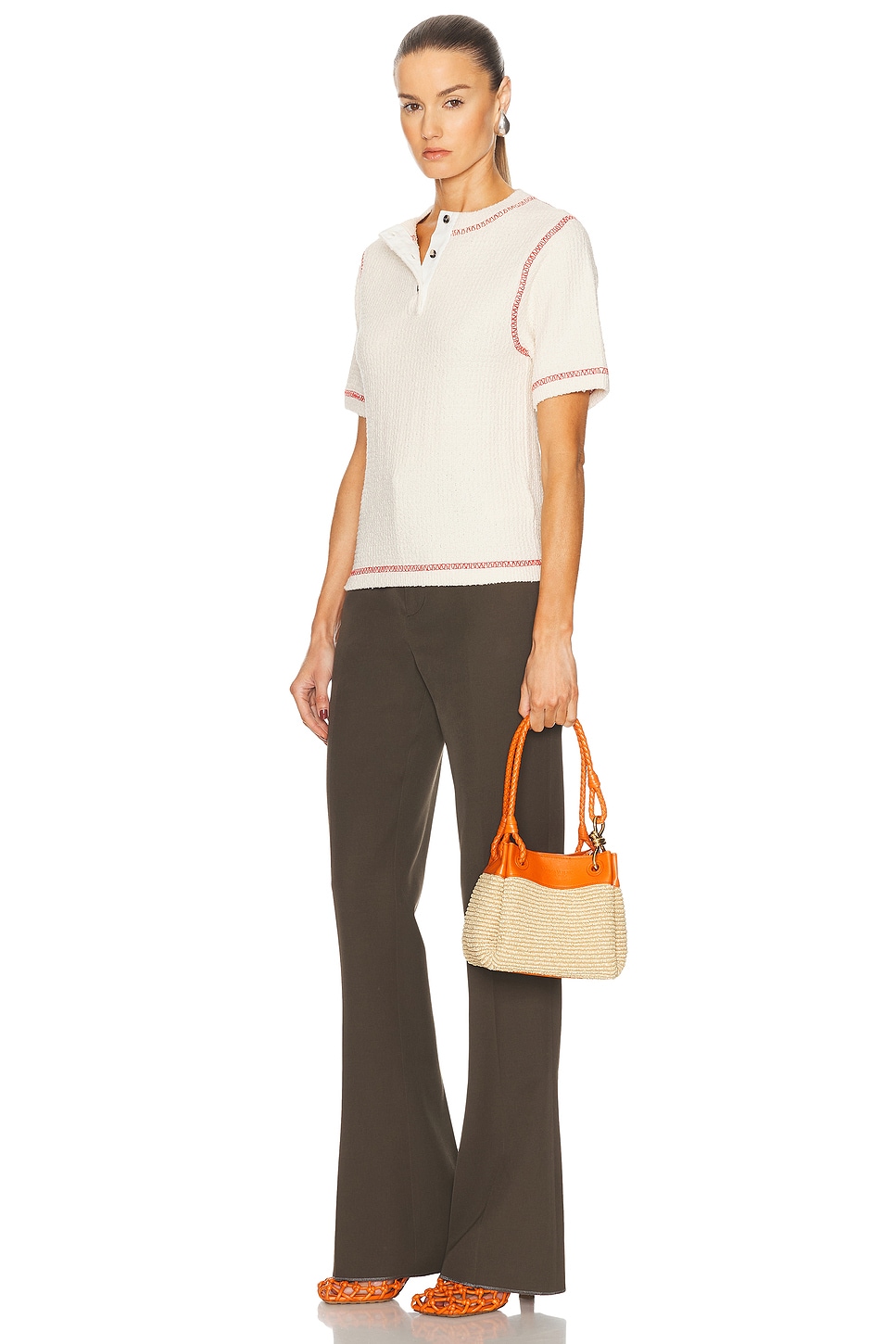 Bottega Veneta Small Parachute Raffia Bag In Natural Burned Orange & Muse Brass