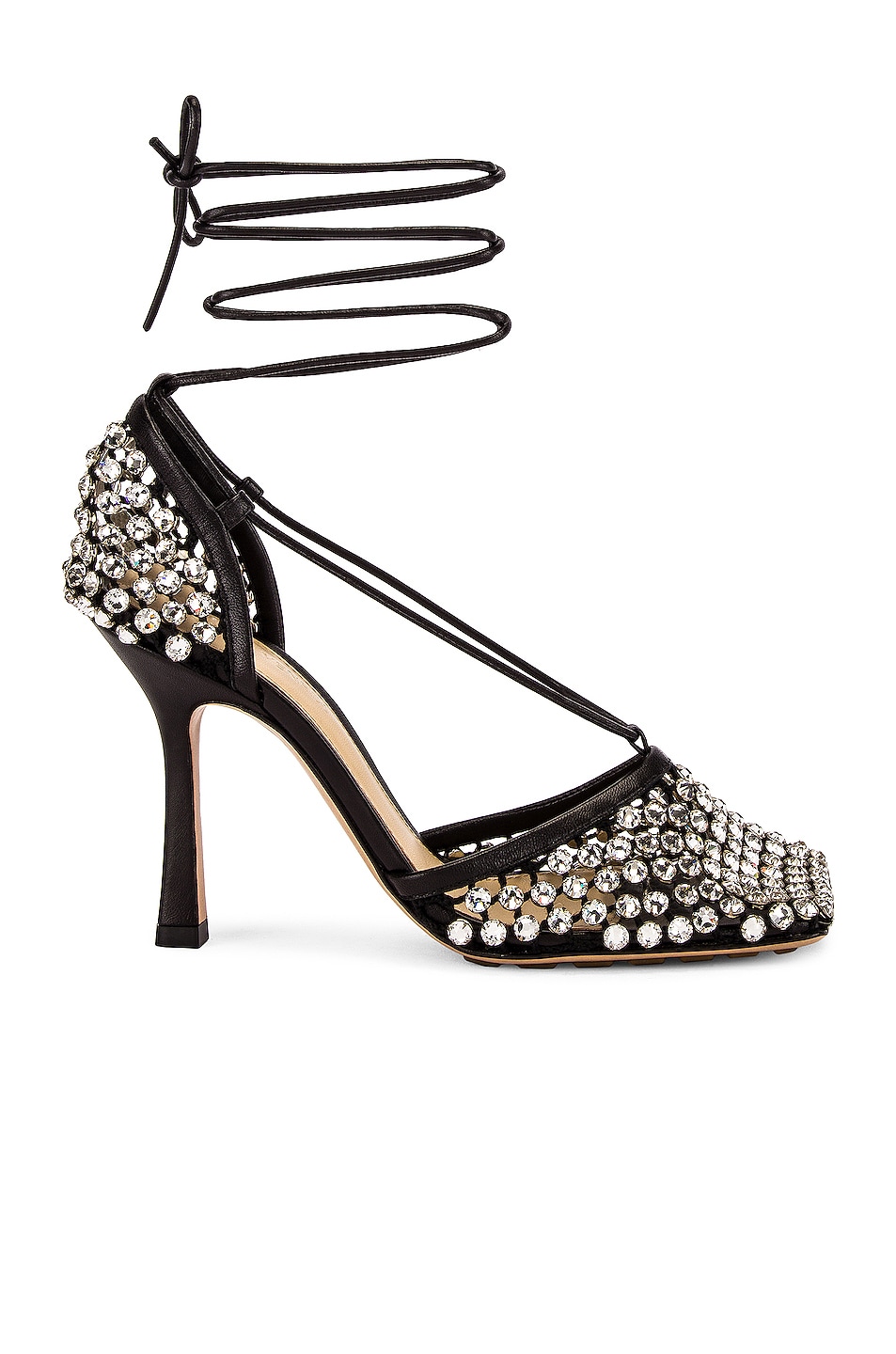 Image 1 of Bottega Veneta Sparkle Stretch Sandals in Black & Crystal