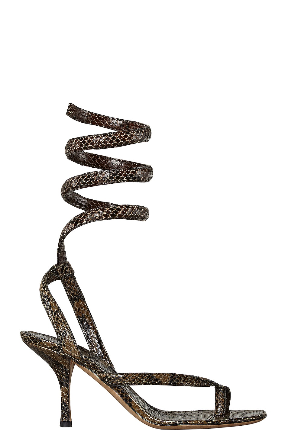 Image 1 of Bottega Veneta Printed Python Ankle Twist Heels in Kaki