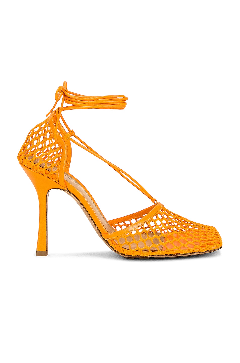 Image 1 of Bottega Veneta Stretch Lace Up Sandals in Tangerine