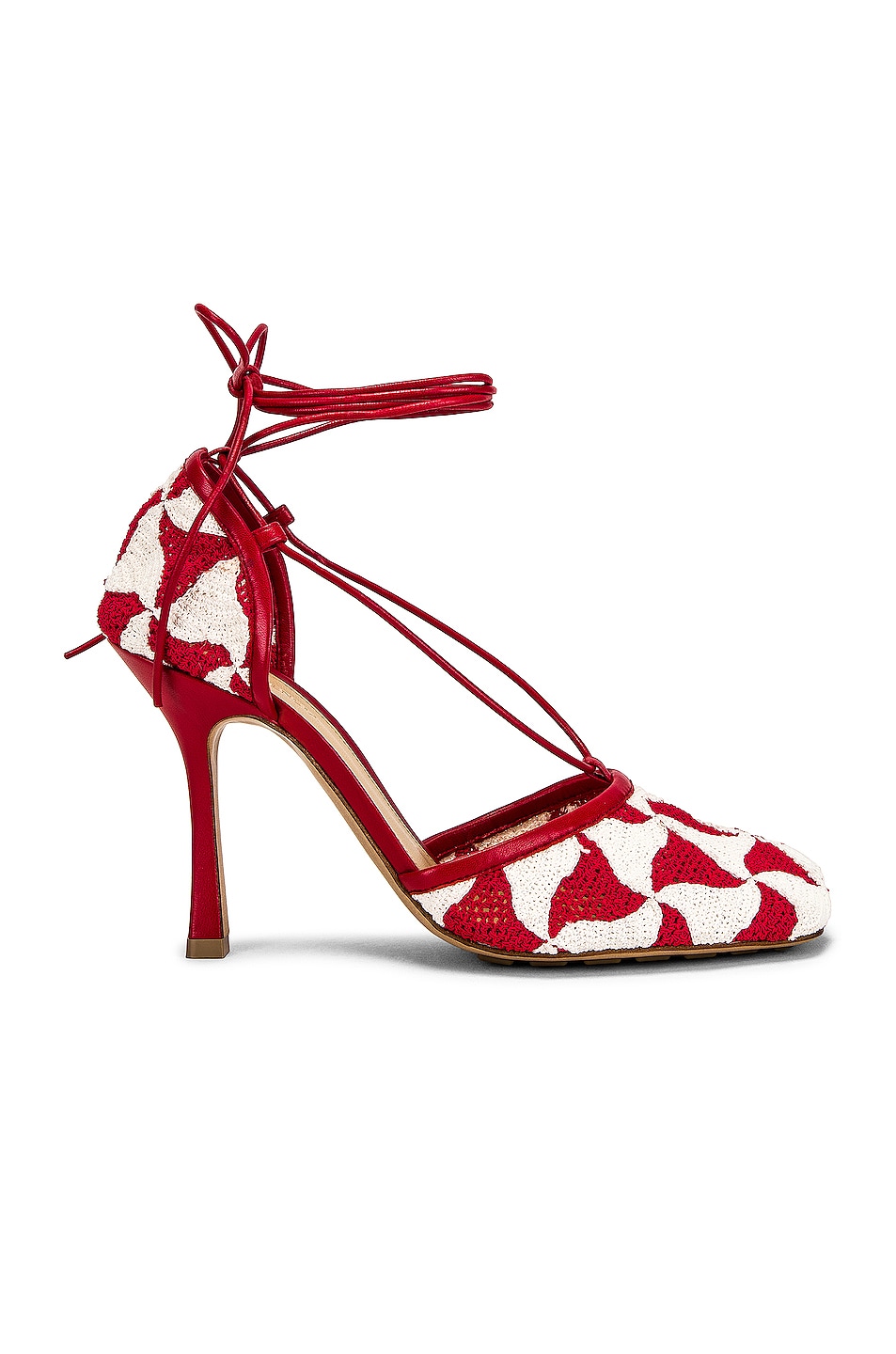 Image 1 of Bottega Veneta Stretch Lace Up Sandals in String & Scarlet