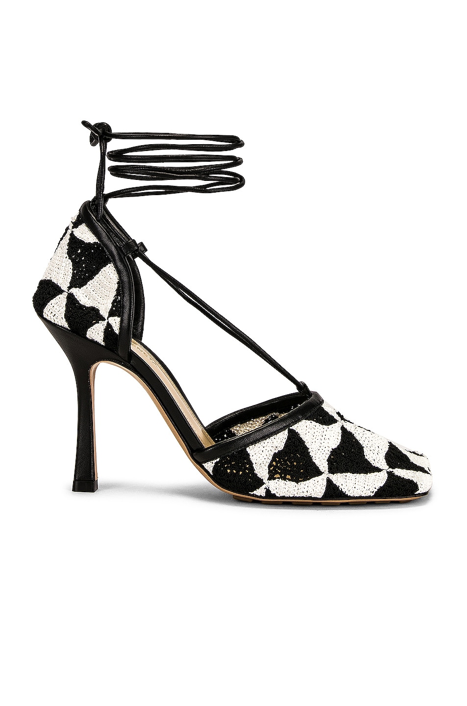 Bottega Veneta Stretch Lace Up Sandals in String & Black | FWRD