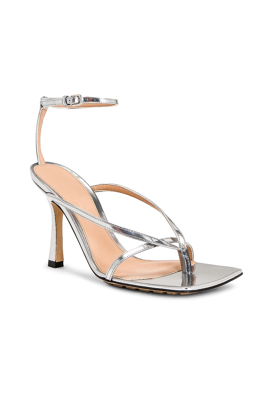 Bottega Veneta Stretch Ankle Strap Sandals in Silver | FWRD