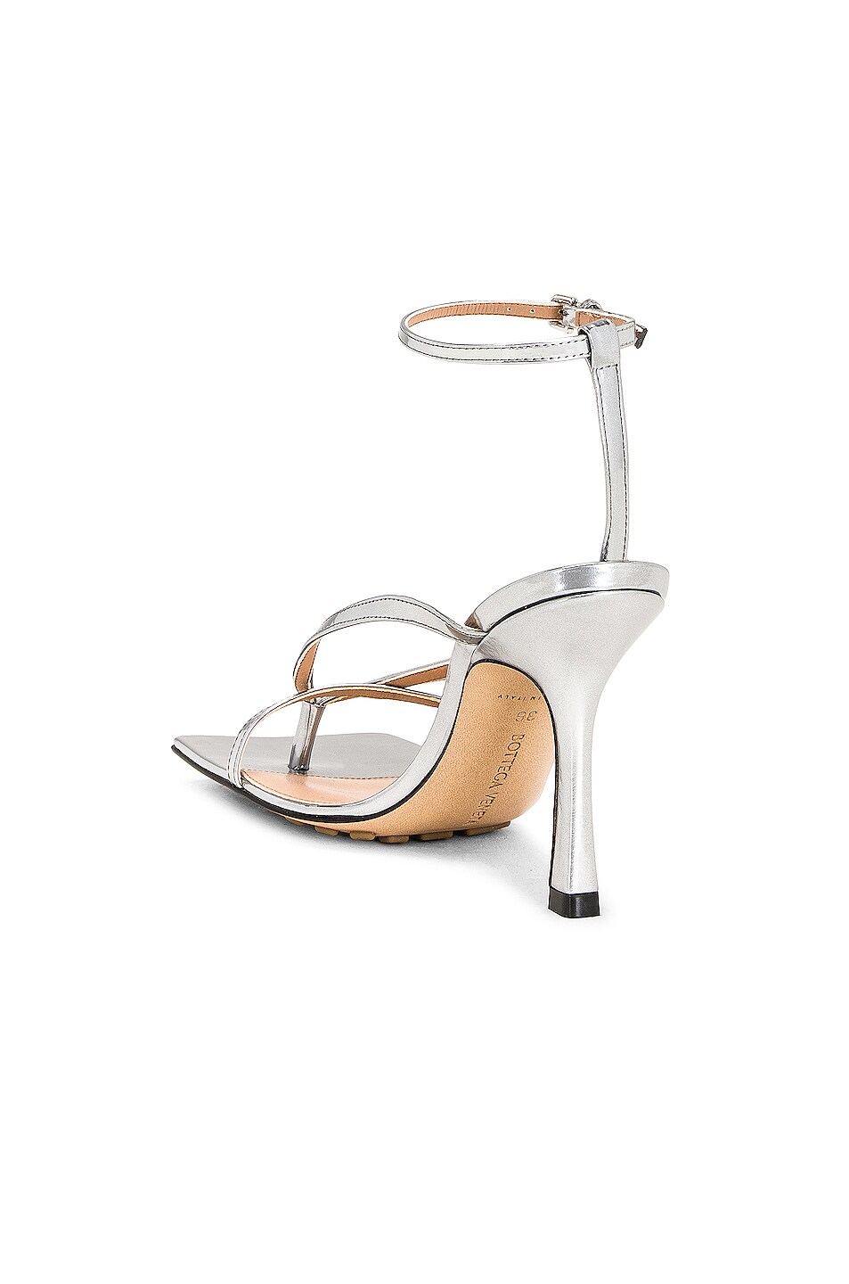 Bottega Veneta Stretch Ankle Strap Sandals in Silver | FWRD