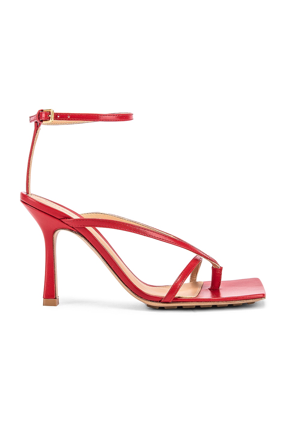 Bottega Veneta Leather Stretch Toe Heels in Bright Red | FWRD