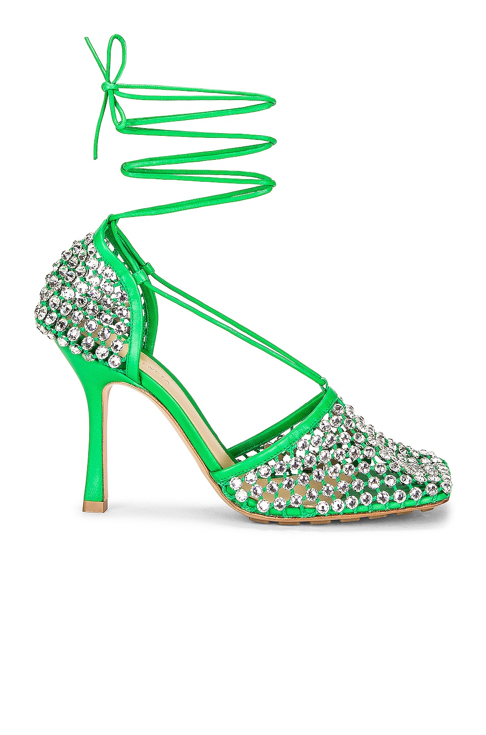 Image 1 of Bottega Veneta Sparkle Stretch Lace-Up Sandals in Parakeet