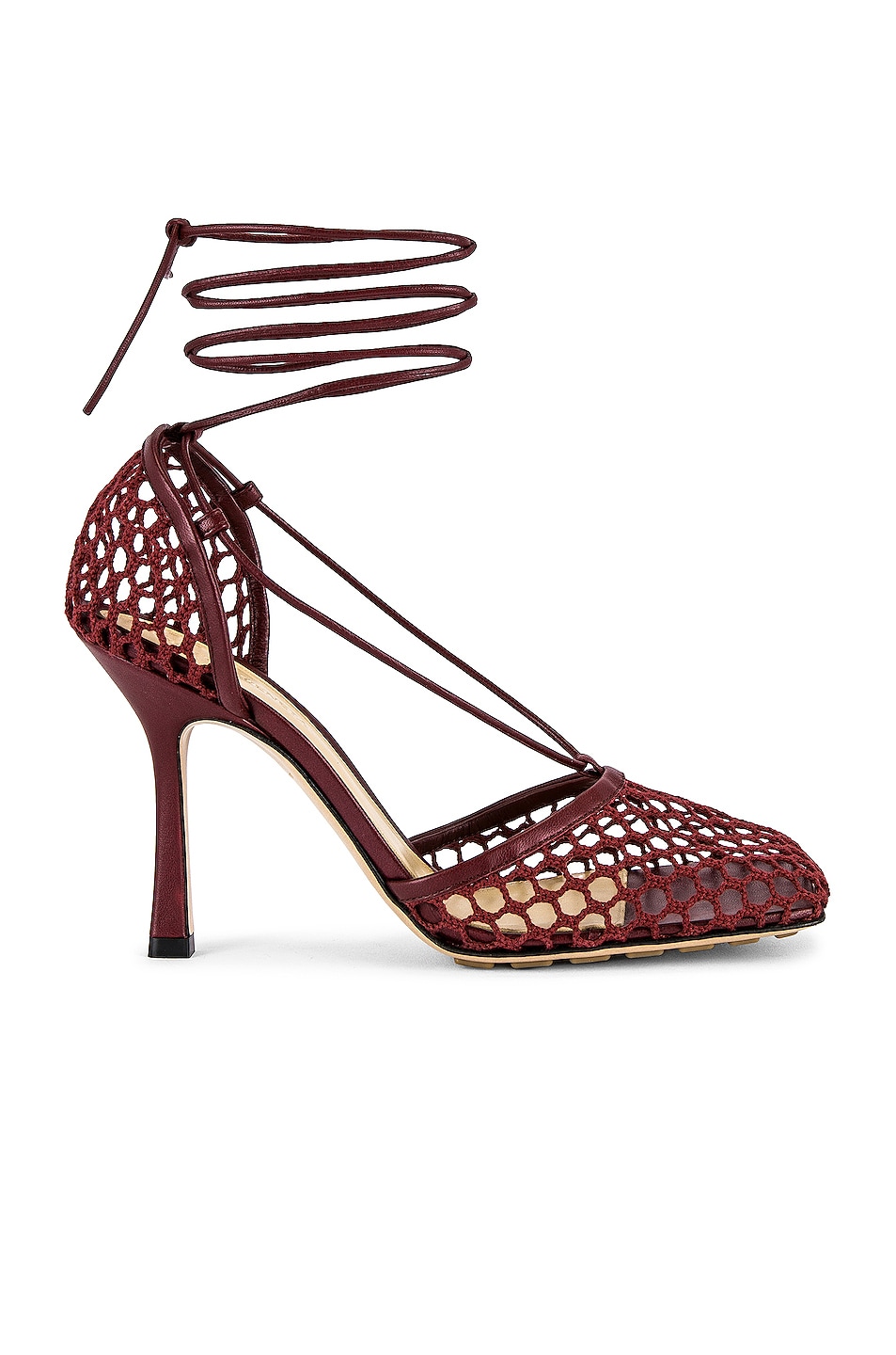 Image 1 of Bottega Veneta Web Stretch Lace Up Sandals in Cherry