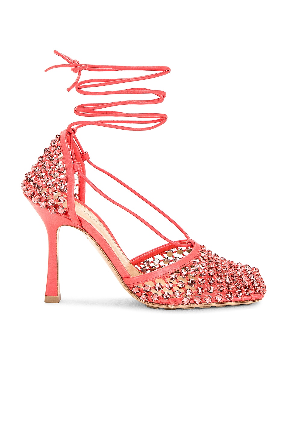 Image 1 of Bottega Veneta Web Sparkle Stretch Lace Up Sandals in Sunburst