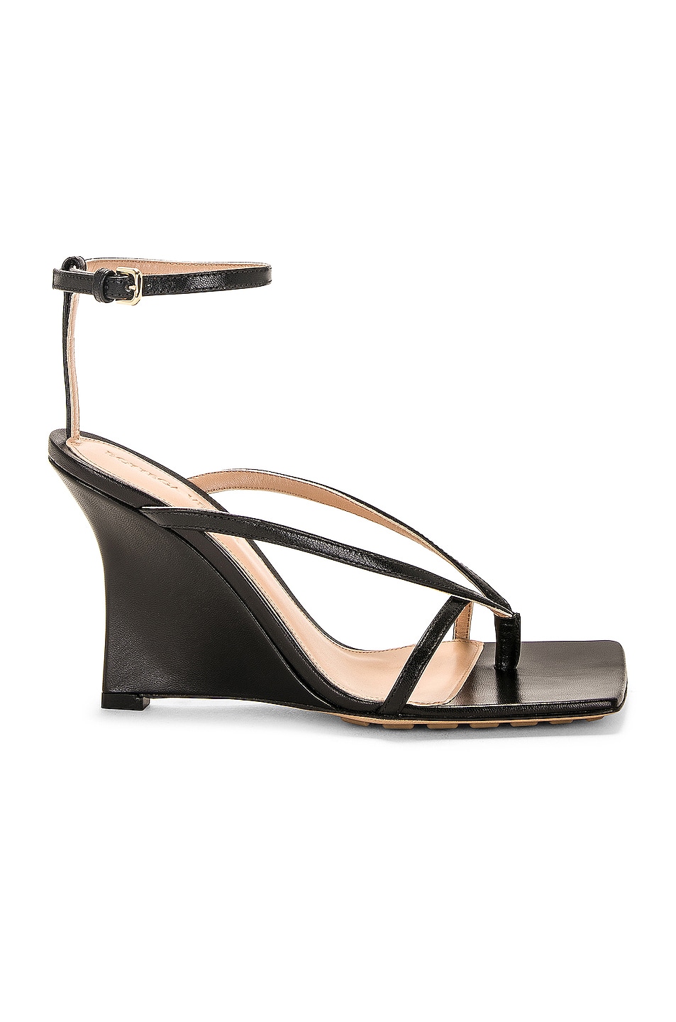 Image 1 of Bottega Veneta Stretch Ankle Strap Wedge Sandal in Black