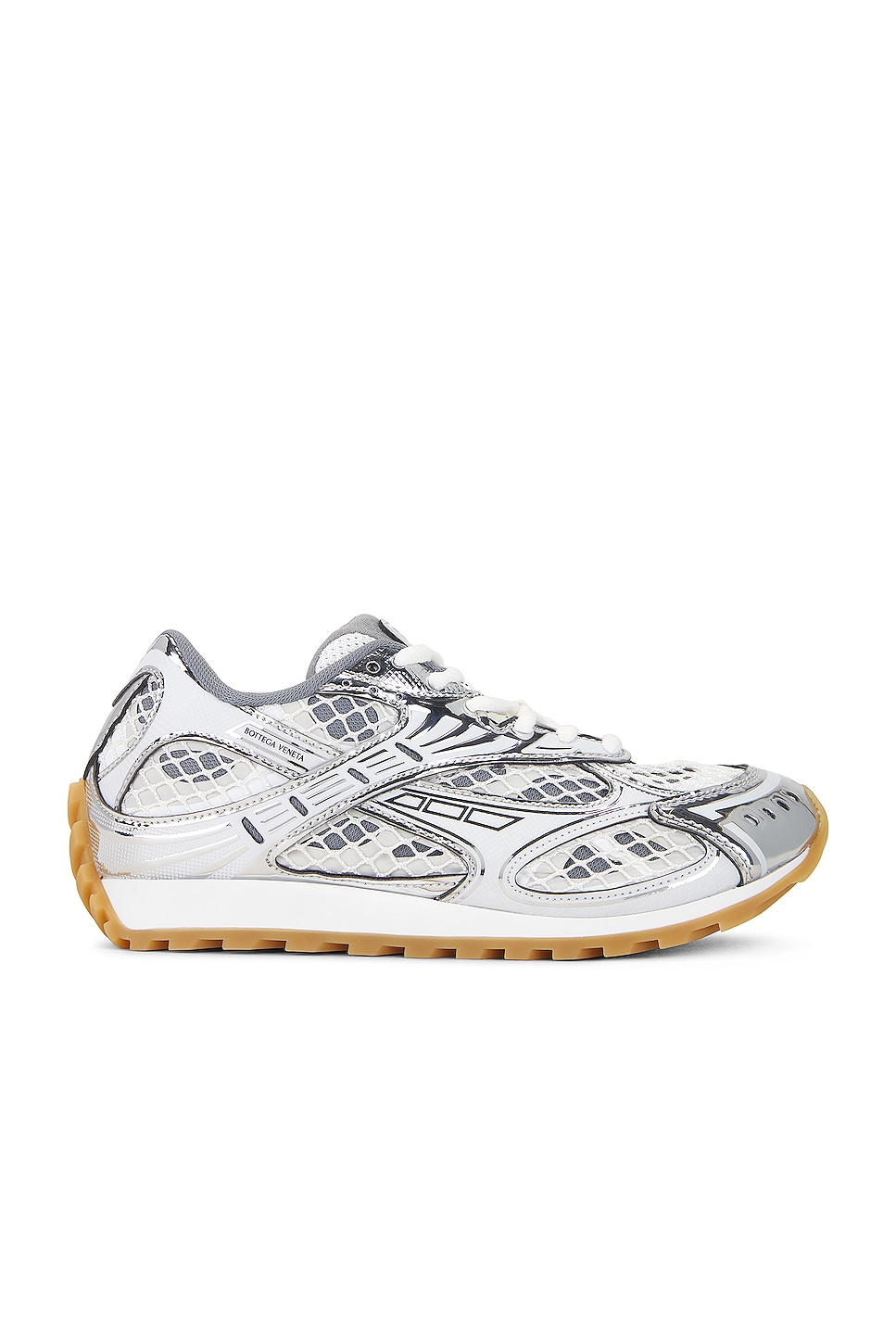 Image 1 of Bottega Veneta Orbit Low Top Lace Up Sneaker in Silver & White
