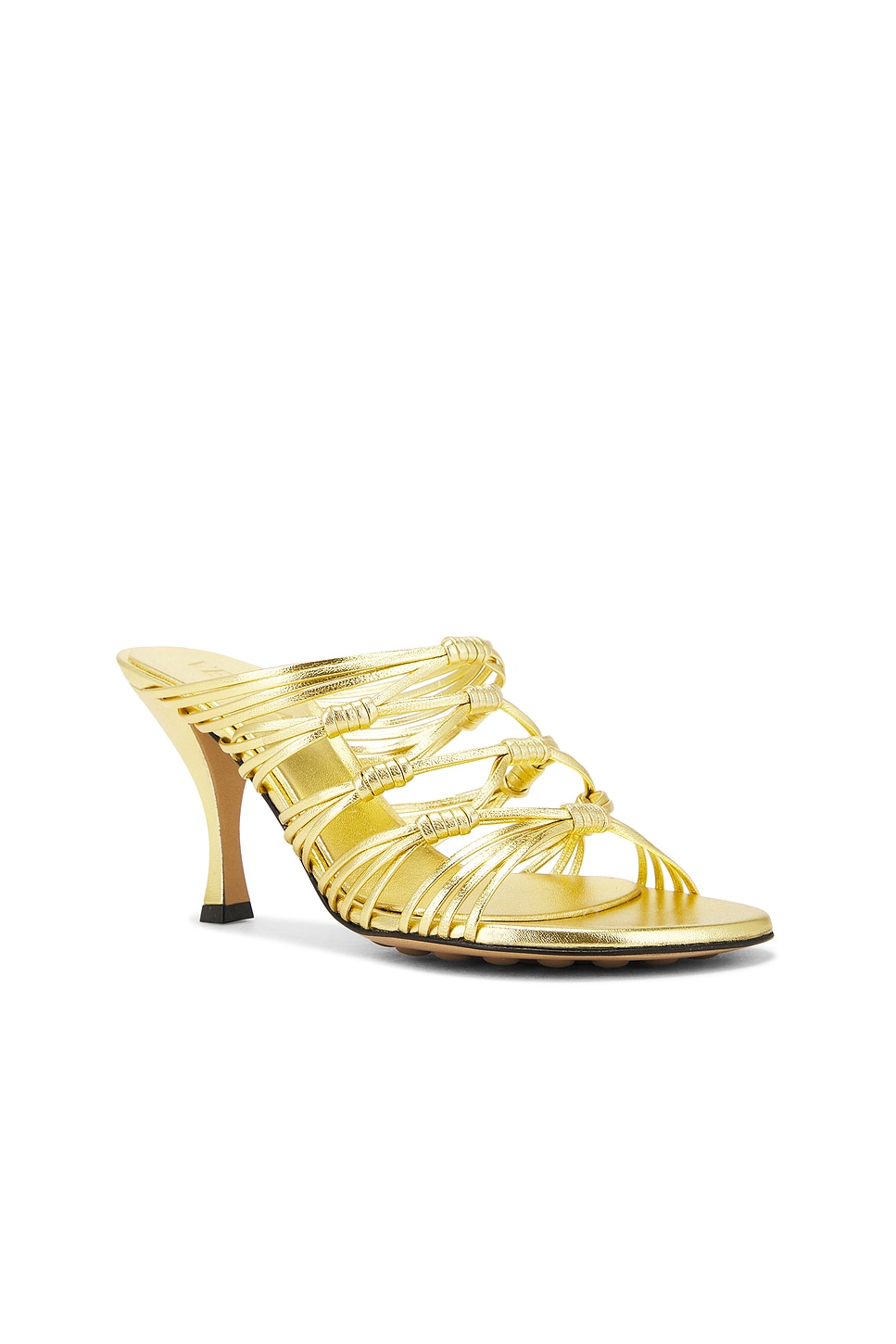 Bottega Veneta Blink Strappy Metallic Leather Mule Sandals In Gold