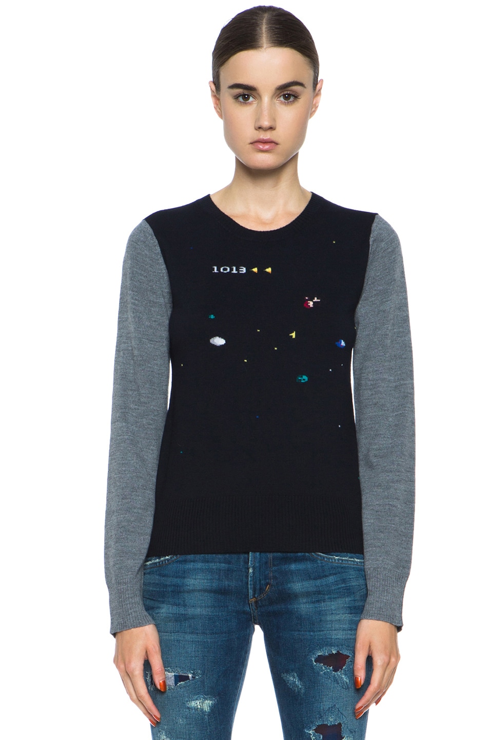 Image 1 of Boy. by Band of Outsiders Atari Asteroids 7800 Wool Intarsia Pullover in Navy