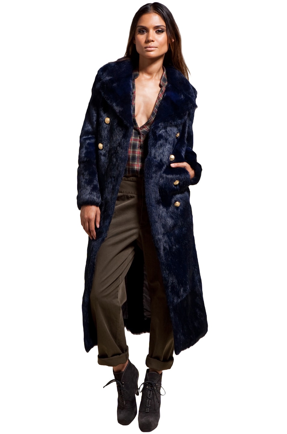 Image 1 of Boy. by Band of Outsiders Fur Peacoat in Navy
