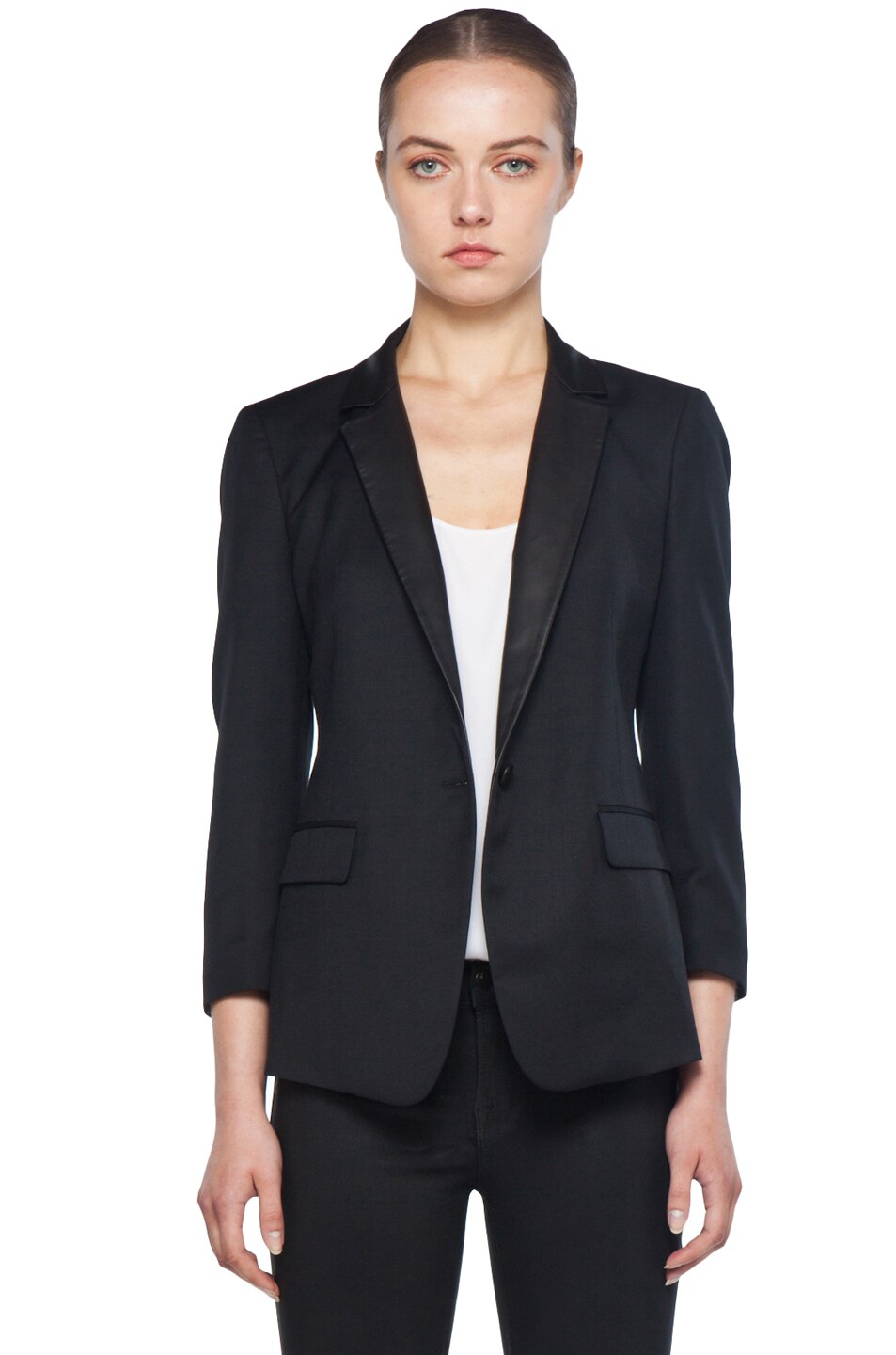 Image 1 of Boy. by Band of Outsiders Boy Rope Shoulder Jacket with Leather Lapels in Black