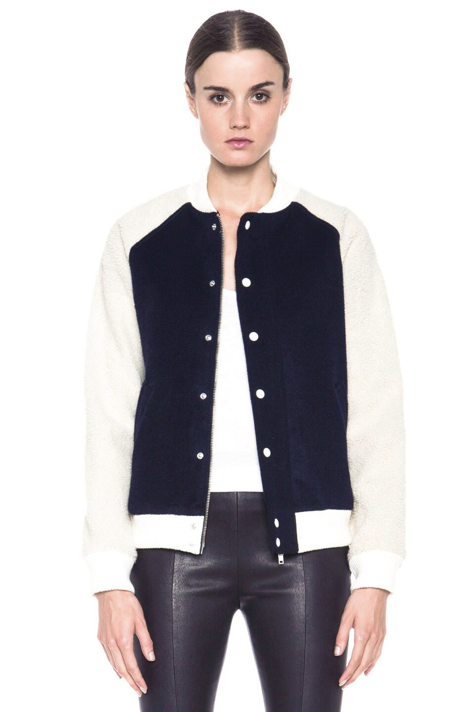 Image 1 of Boy. by Band of Outsiders Shearling Varsity Jacket in Navy