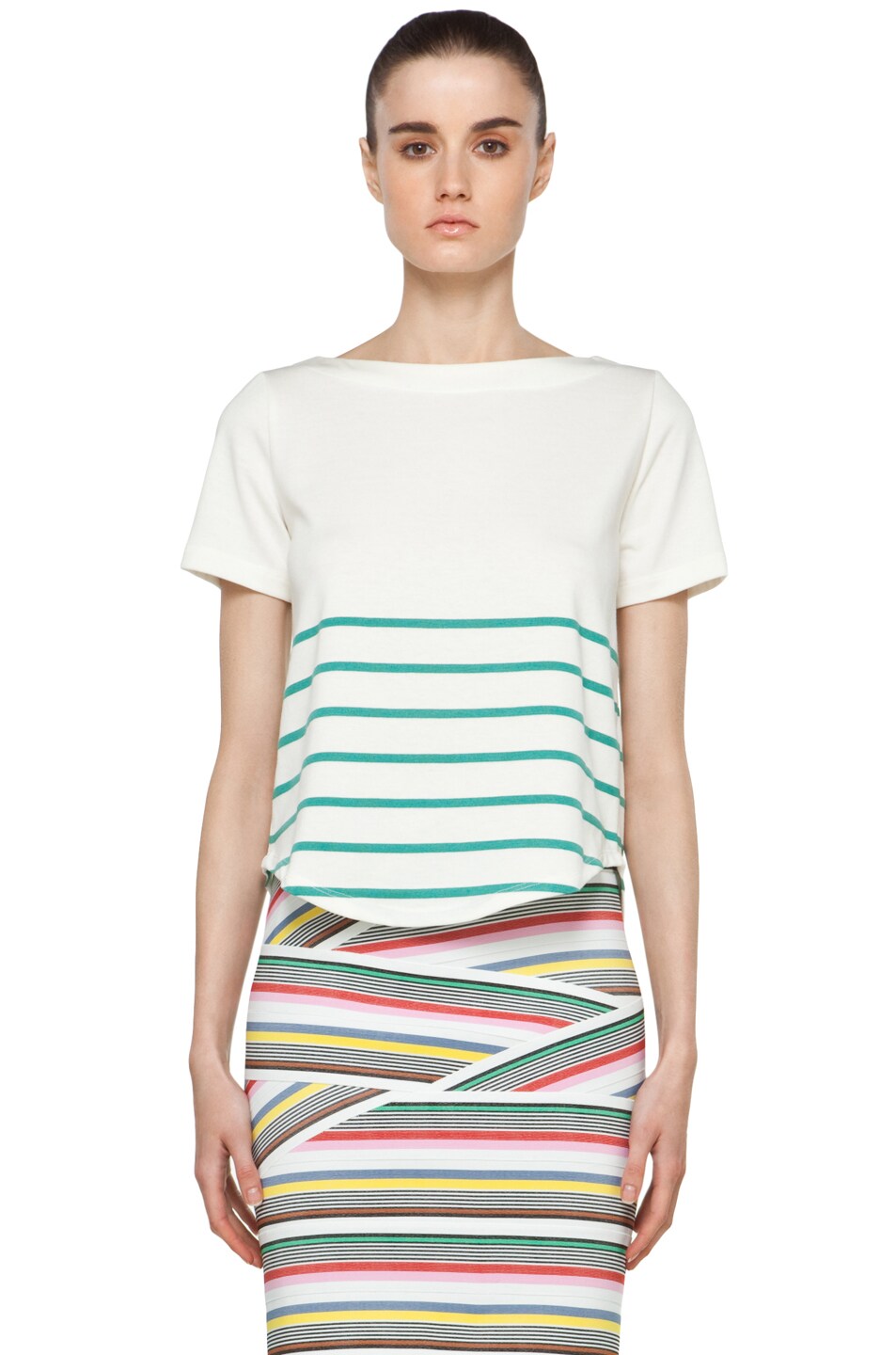 Image 1 of Boy. by Band of Outsiders Tiny Boat Top in White & Green Stripe