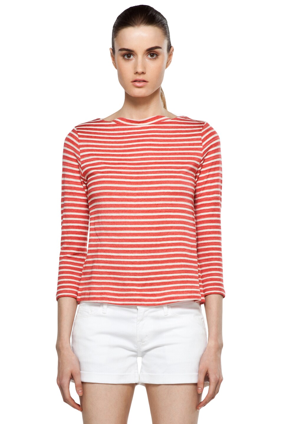 Image 1 of Boy. by Band of Outsiders Boatneck Tee in White & Red