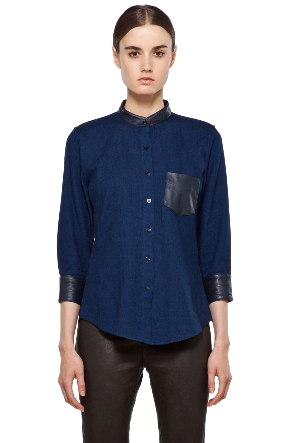 Image 1 of Boy. by Band of Outsiders Boy Easy Shirt with Leather Pocket in Blue