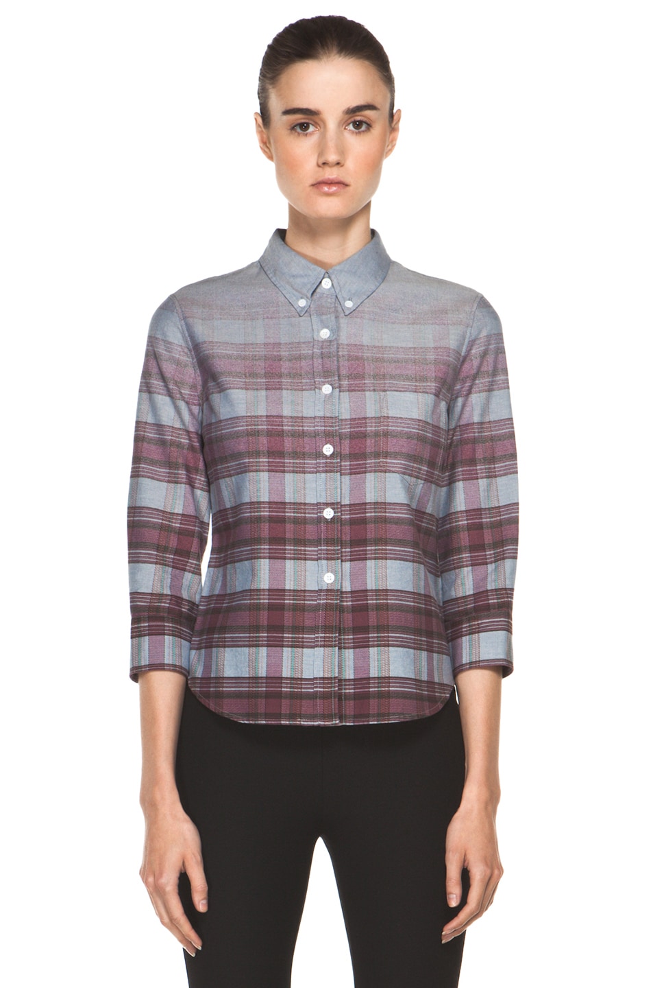 Image 1 of Boy. by Band of Outsiders Degrade Plaid Cropped Button Down in Red
