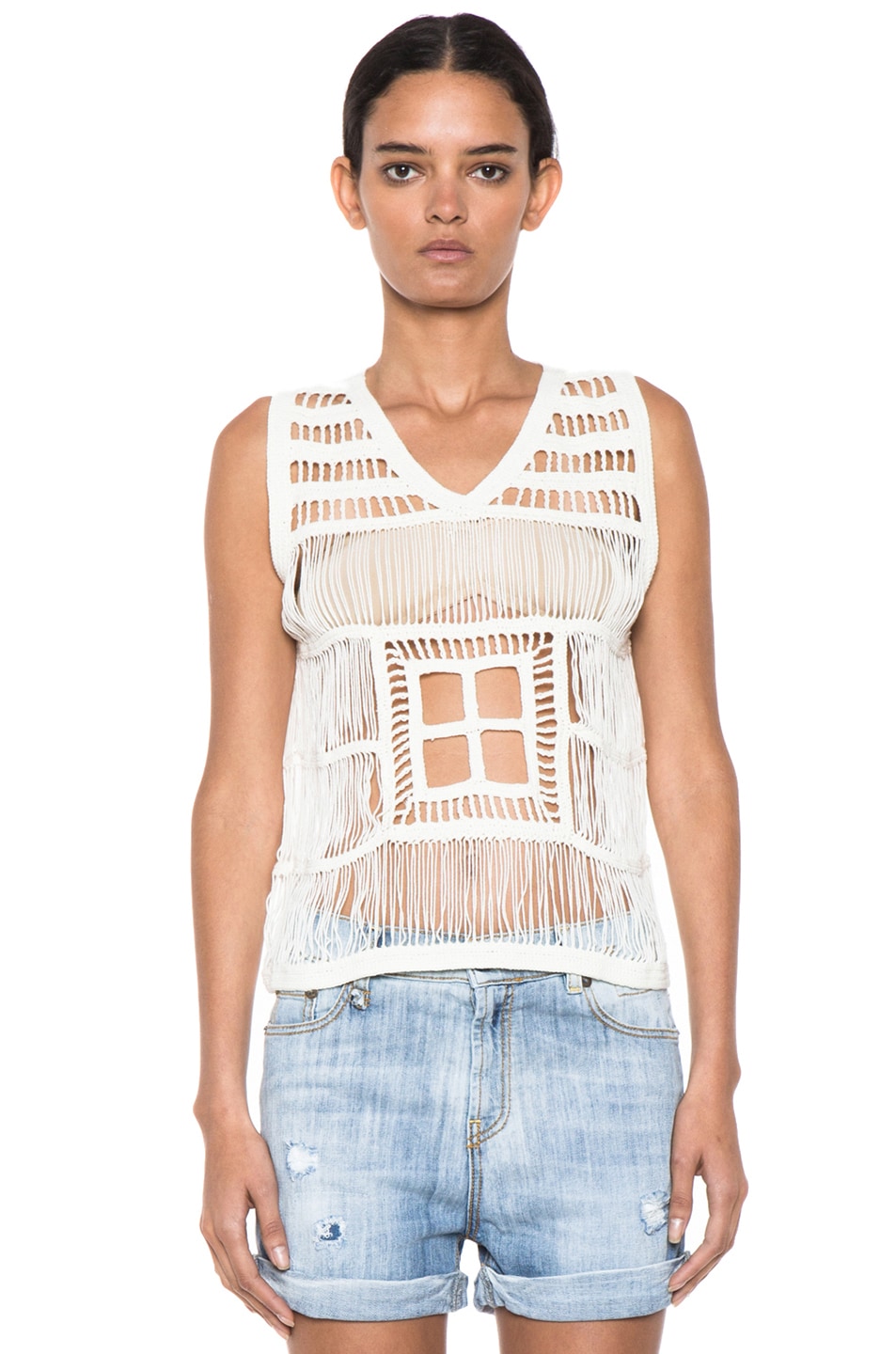 Image 1 of Boy. by Band of Outsiders Macrame V Neck Tank in Ecru