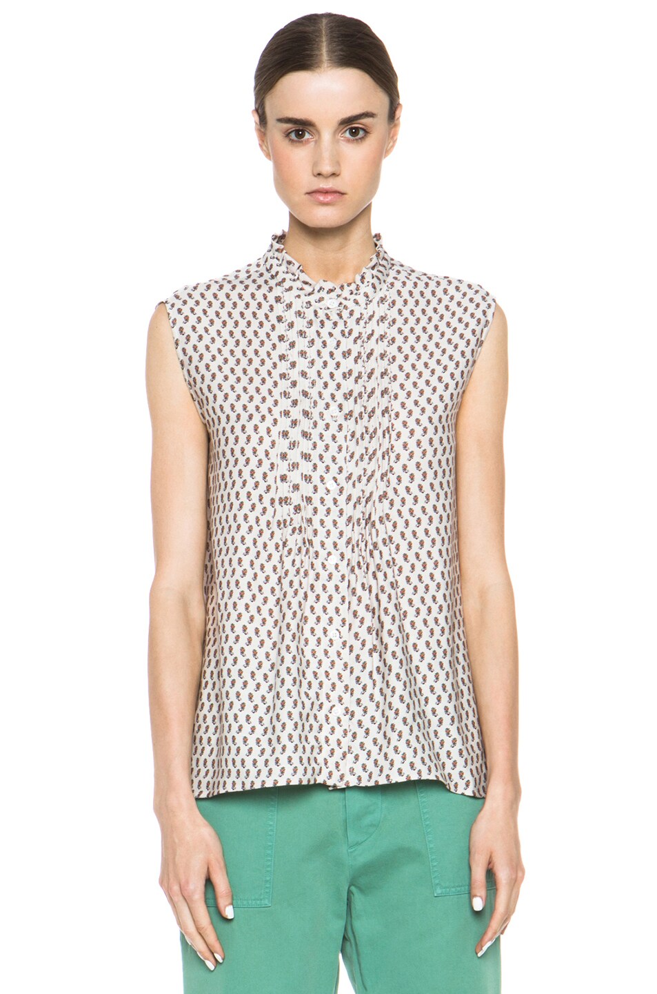 Image 1 of Boy. by Band of Outsiders Desert Flower Cotton-Blend Pintuck Tank in Ecru