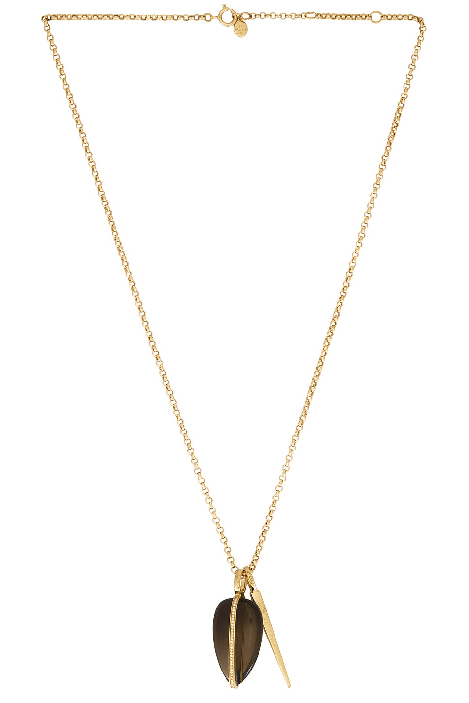 Image 1 of BY PARIAH Belcher Chain Sticks And Stones Pebble Pendant Necklace in Gold & Smokey Quartz