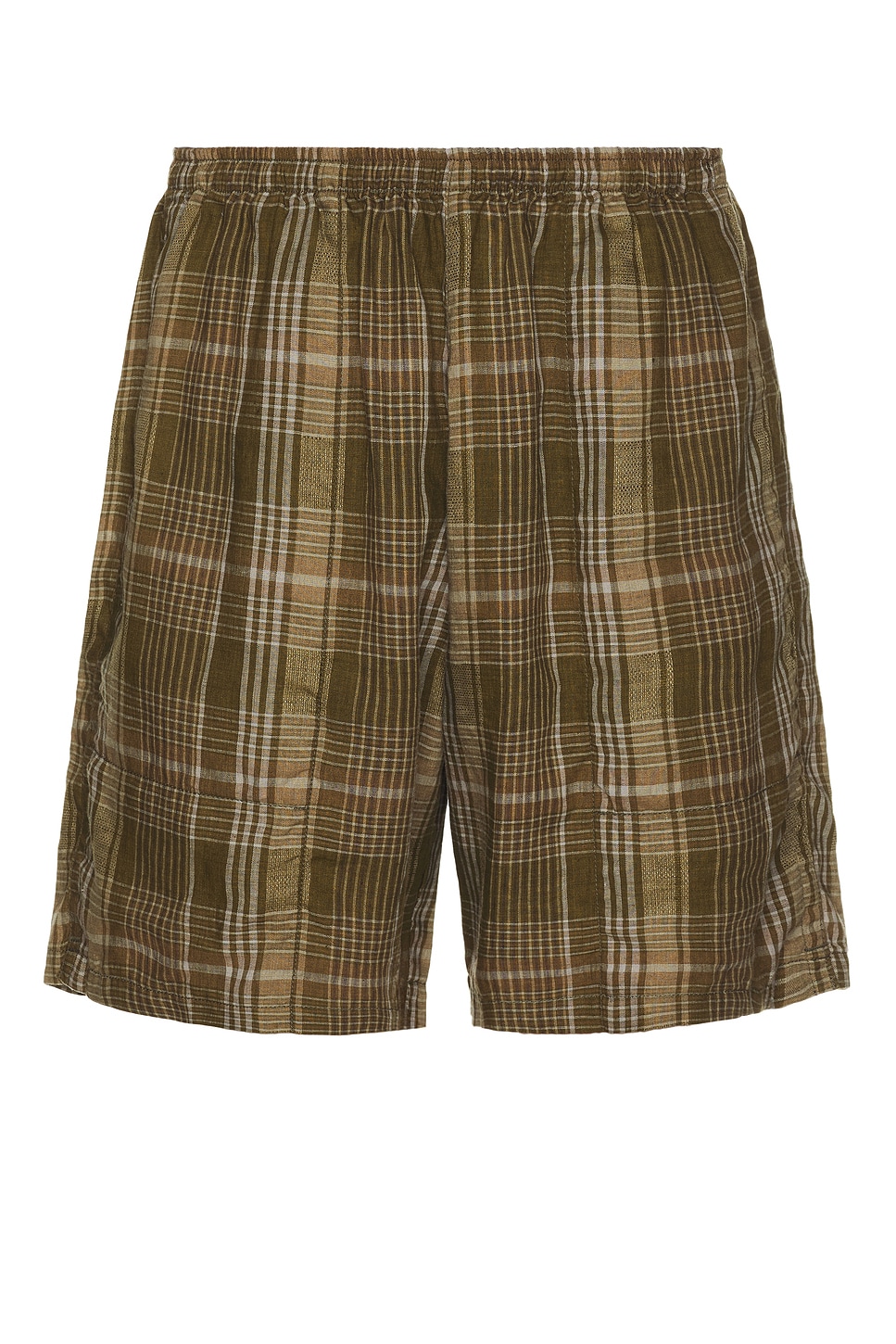 Image 1 of Beams Plus Gym Shorts Mesh Plaid in Olive Plaid