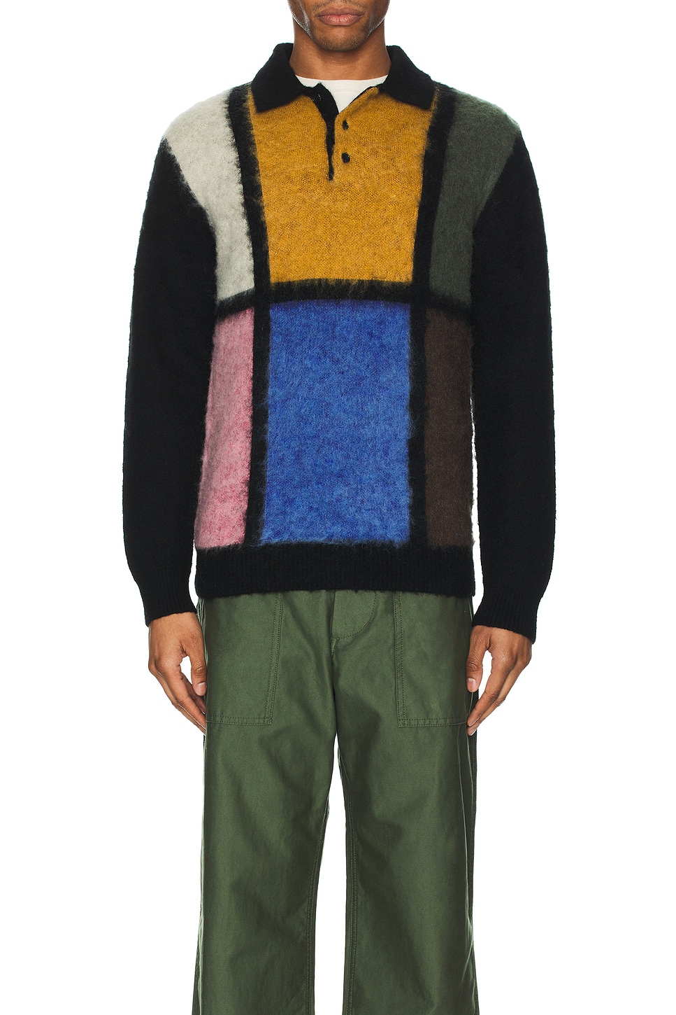 Image 1 of Beams Plus Knit Shaggy Polo in Black
