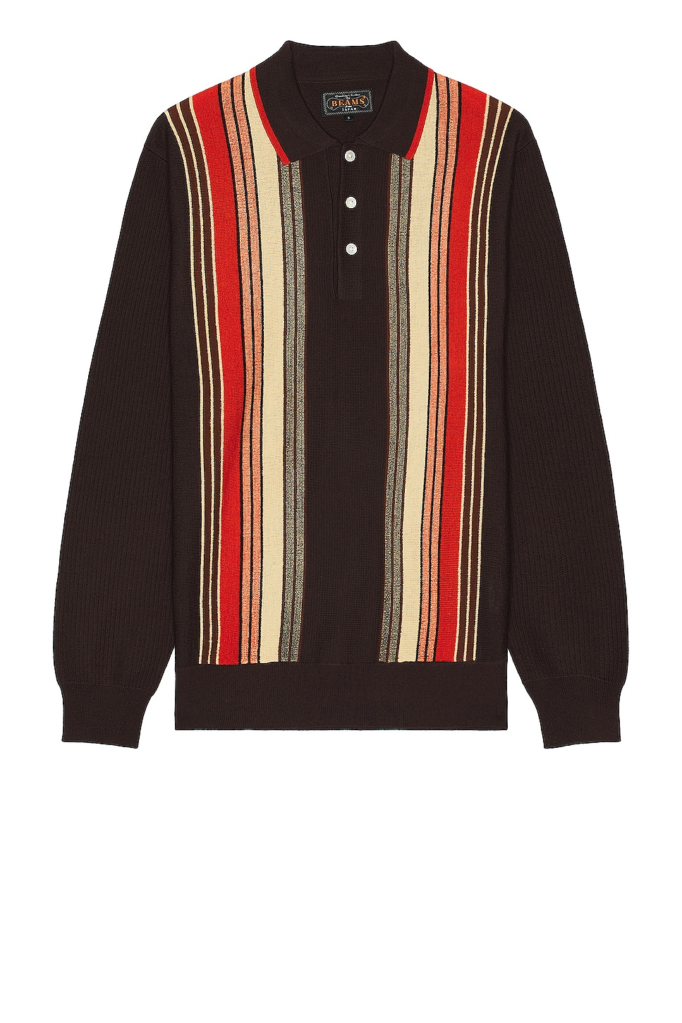 Image 1 of Beams Plus Knit Polo in Dark Brown