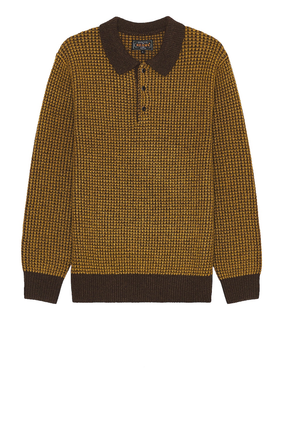 Image 1 of Beams Plus Knit Polo in Brown & Mustard