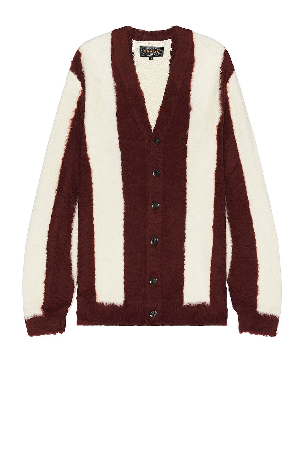 Image 1 of Beams Plus Stripe Cotton Shaggy Cardigan in Brown