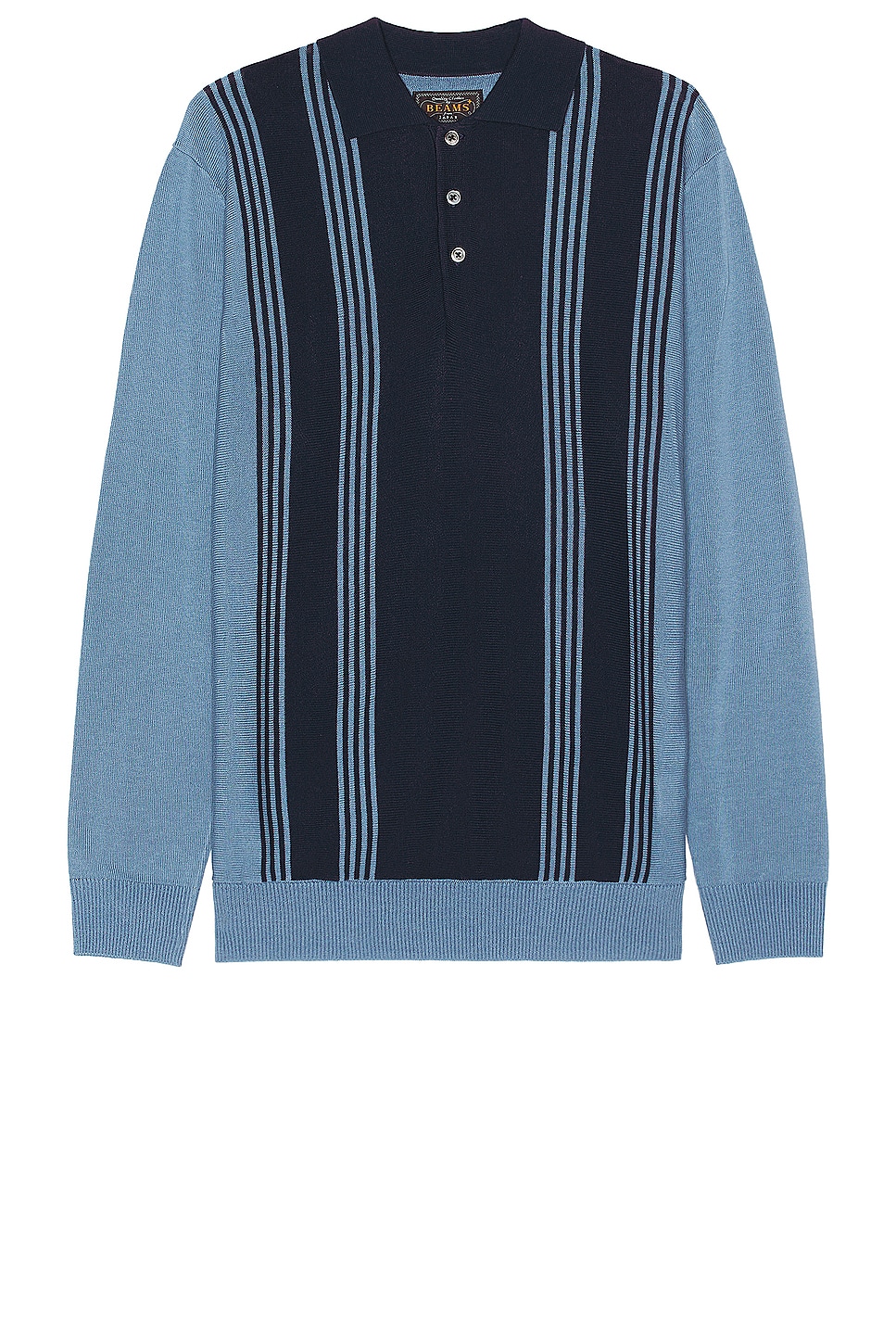 Image 1 of Beams Plus Knit Polo Stripe 12g in Blue