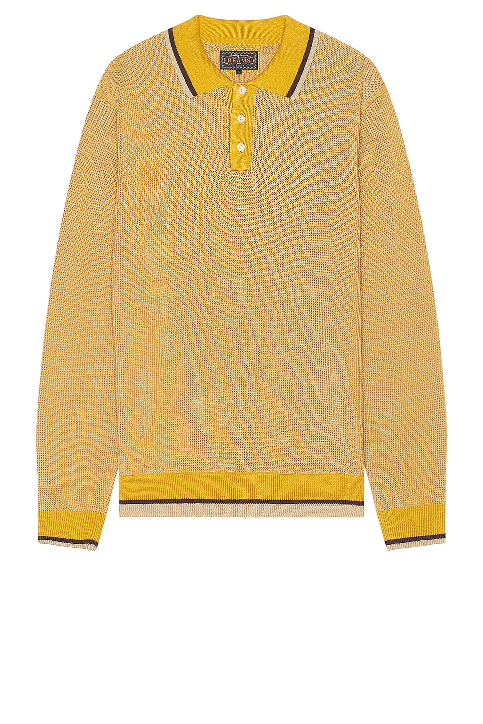 Image 1 of Beams Plus Slab Knit Polo Cotton Linen in Mustard