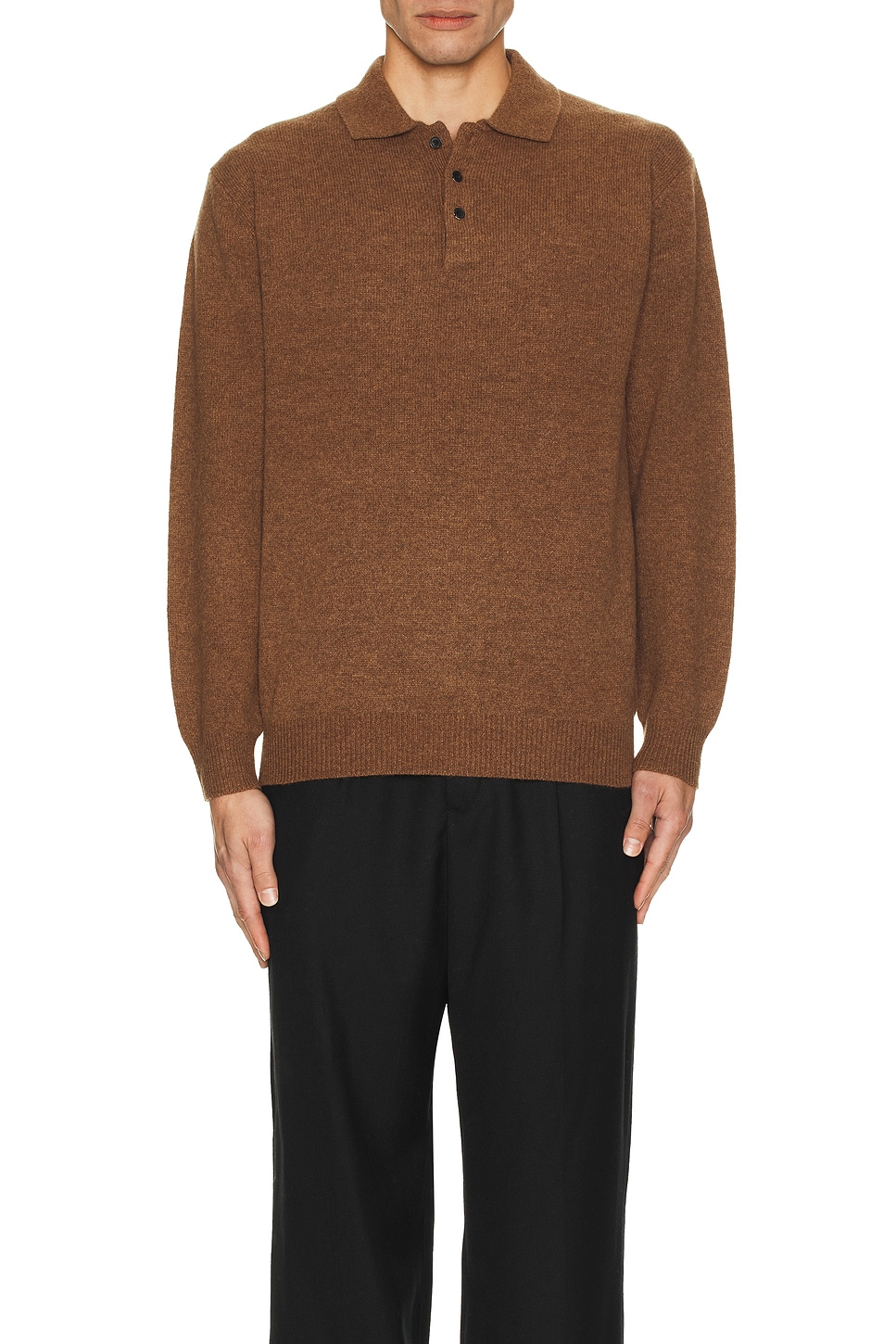 Image 1 of Beams Plus Knit Polo 9g Sweater in Brown