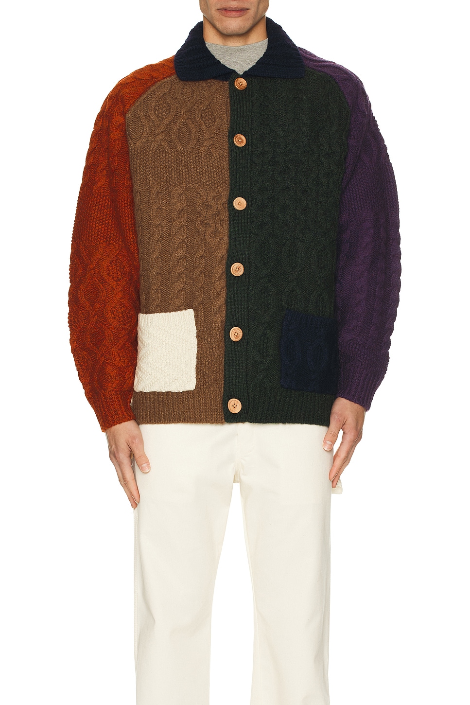 Image 1 of Beams Plus Cardigan Alan Patchwork in Multi