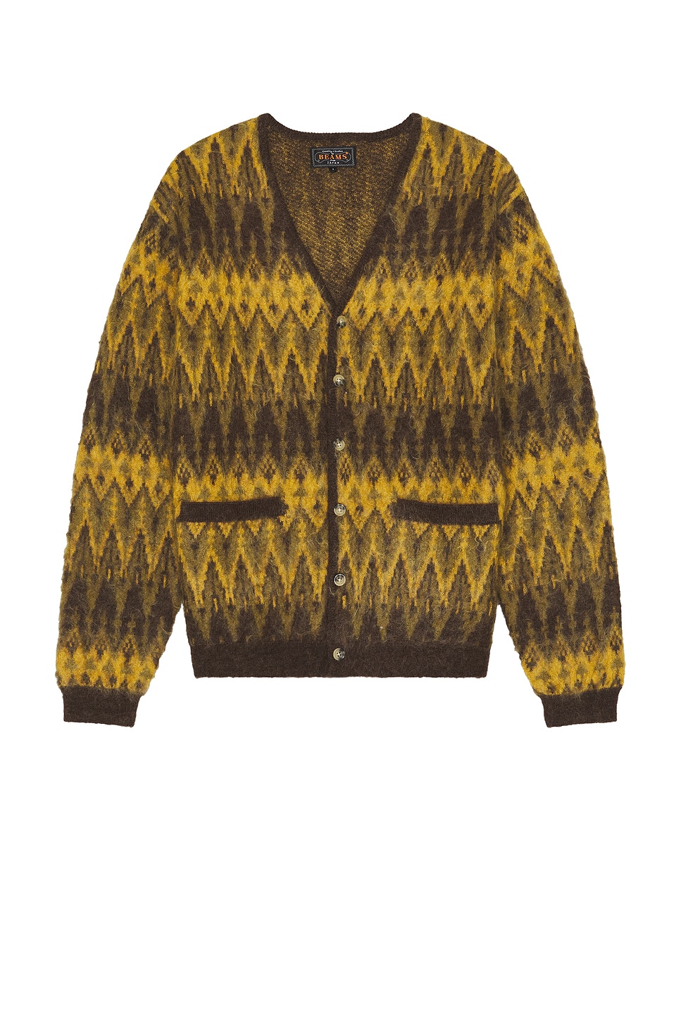 Cardigan Double Jacquard Chevron Pattern in Brown