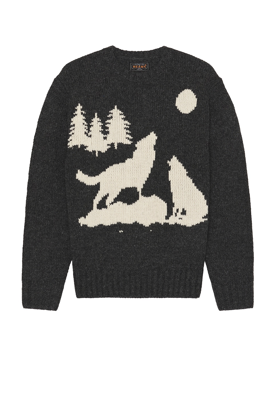 Shop Beams Crew Intarsia 3g In Charcoal