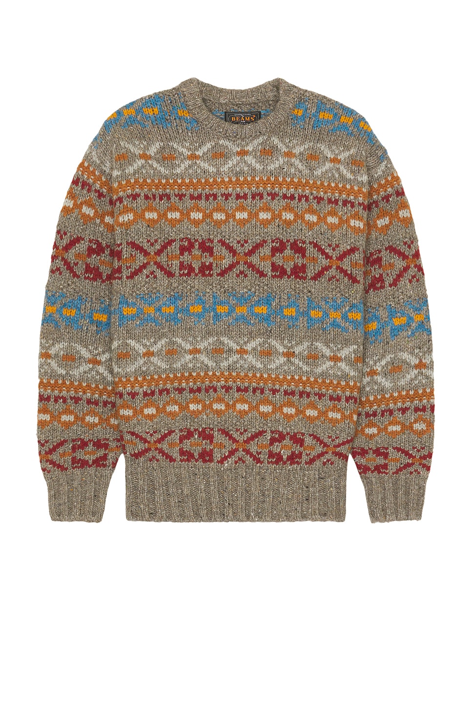 Image 1 of Beams Plus Crew Fair Isle Pattern 3G in Grey