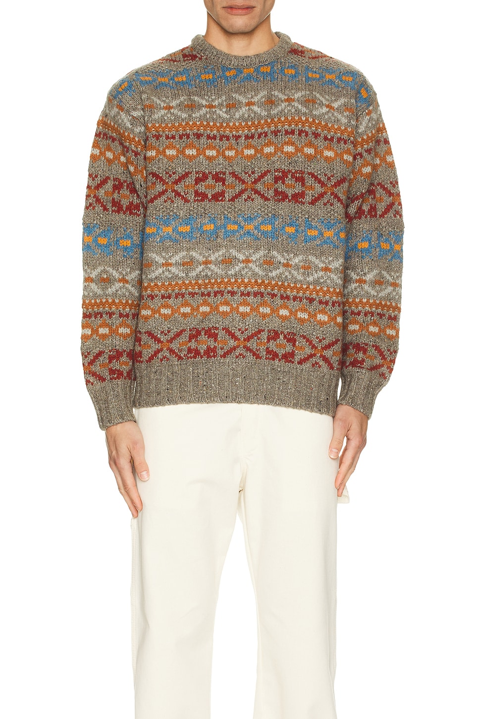 Image 1 of Beams Plus Crew Fair Isle Pattern 3G in Grey