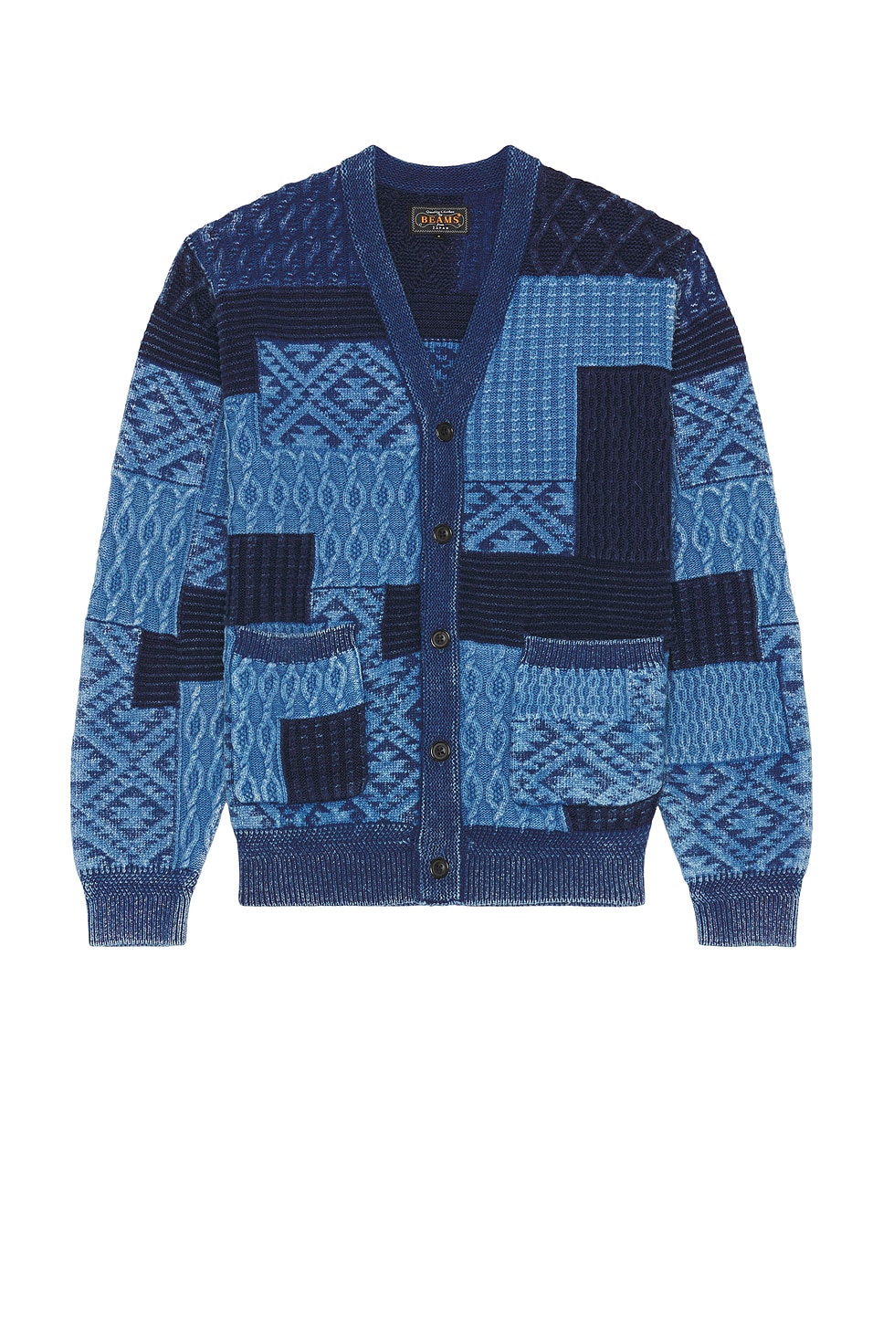 Image 1 of Beams Plus Cardigan Indigo Patchwork Like Jacquard in Indigo