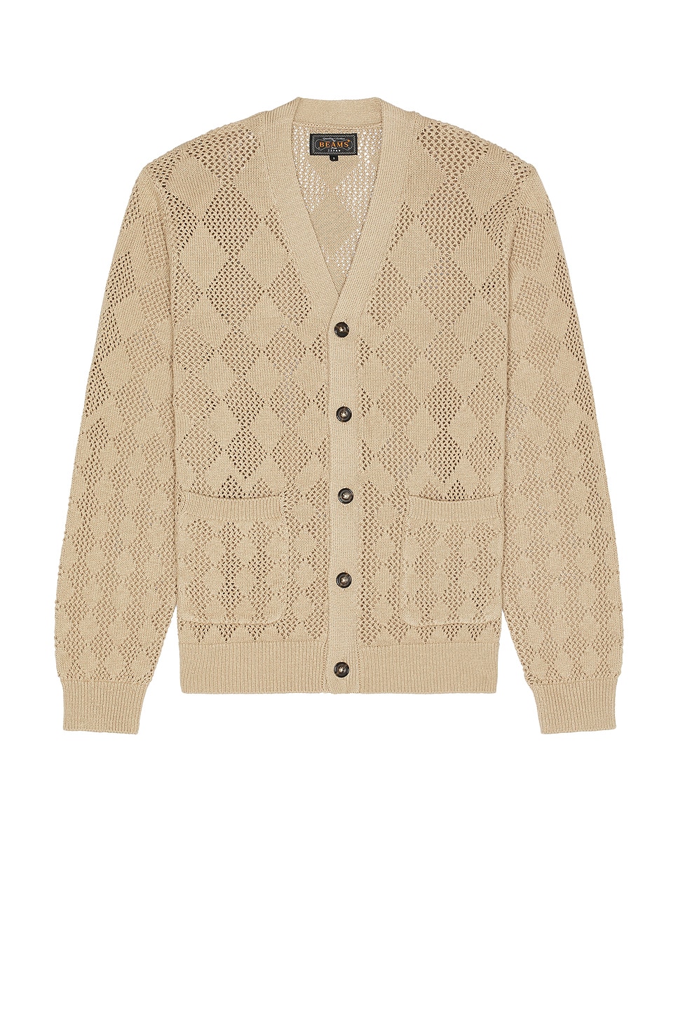 Image 1 of Beams Plus Cardigan Diamond Mesh in Beige