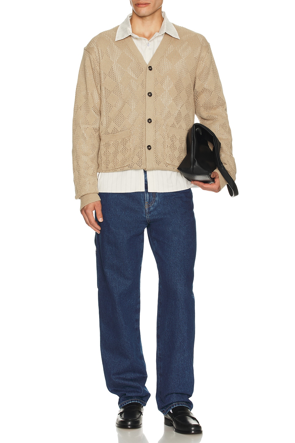 Image 1 of Beams Plus Cardigan Diamond Mesh in Beige