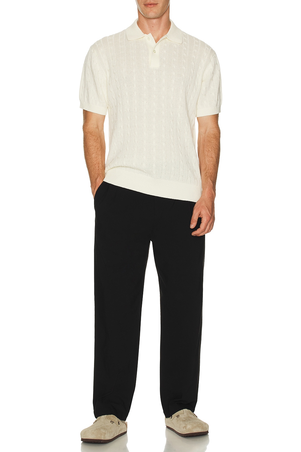 Image 1 of Beams Plus Knit Polo Cable in White