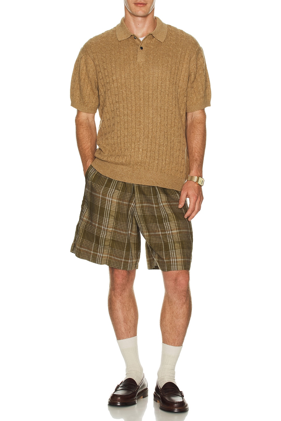Image 1 of Beams Plus Knit Polo Cable in Khaki
