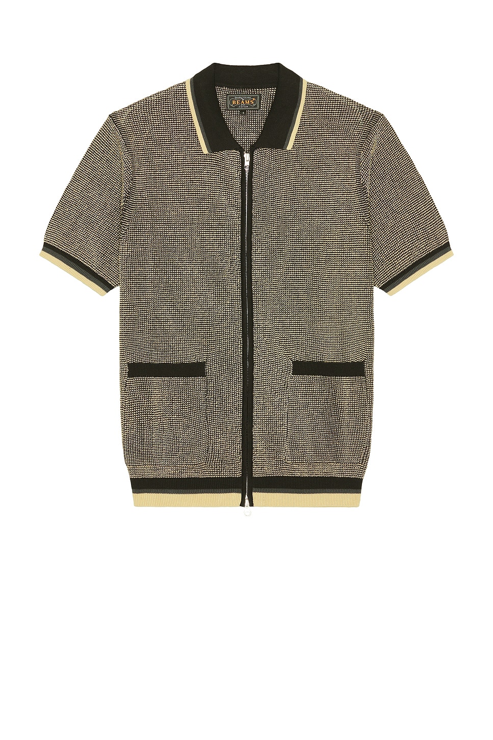 Image 1 of Beams Plus Zip Knit Polo in Black