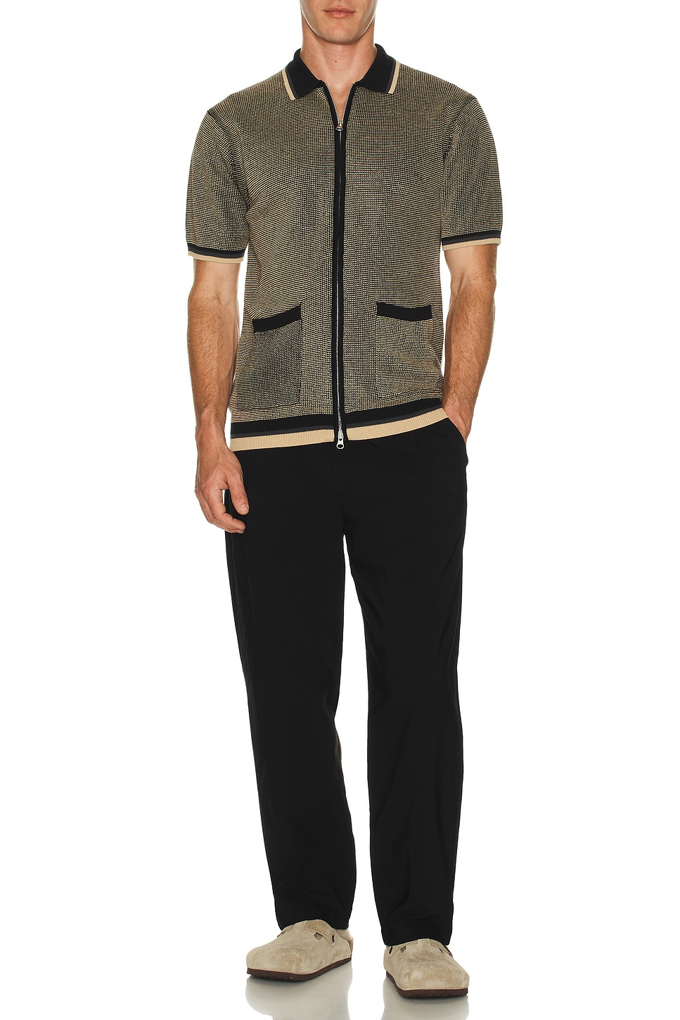 Image 1 of Beams Plus Zip Knit Polo in Black