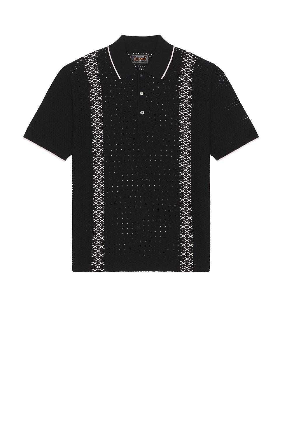 Image 1 of Beams Plus Knit Polo Mesh Stripe in Black