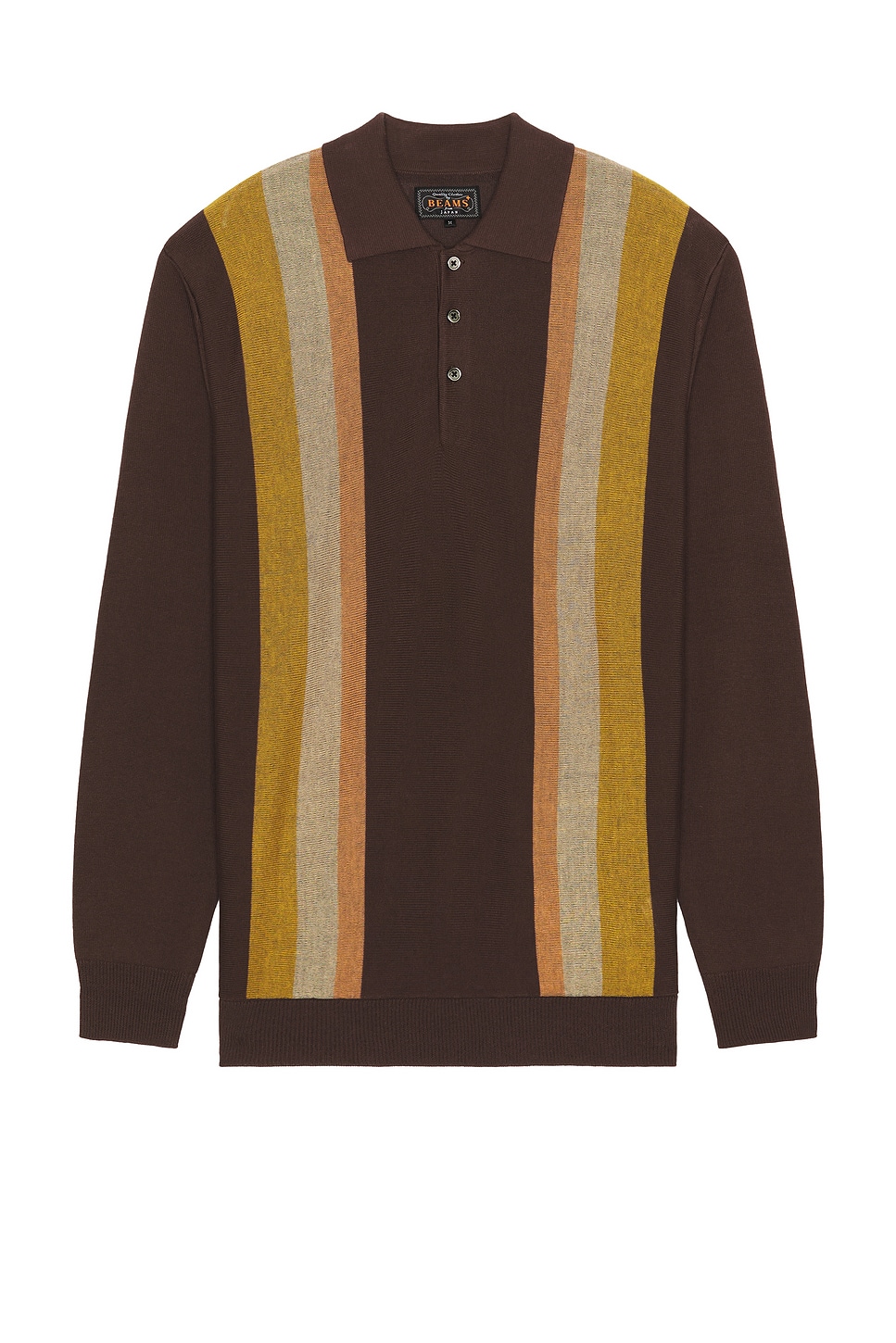 Image 1 of Beams Plus Knit Polo Stripe Argyle in Dark Brown